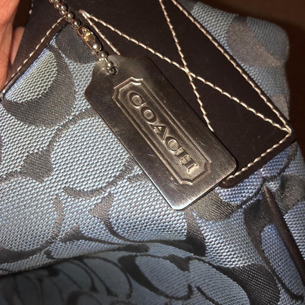 Coach handbag Blue logo canvas brown leather - Picture 3 of 8